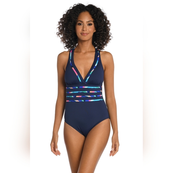 La Blanca Painted Leaves Multi-Strap Cross-Back One Piece  - Picture 6 of 14